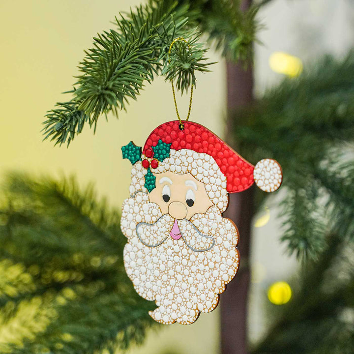 Hand-Painted Santa Dot Art Mdf Wood Ornament For Christmas Tree Decoration