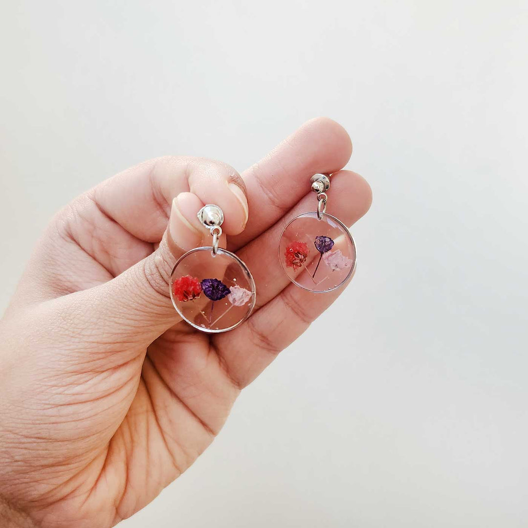Handmade Pressed Flower Art Multicolour Resin Earrings