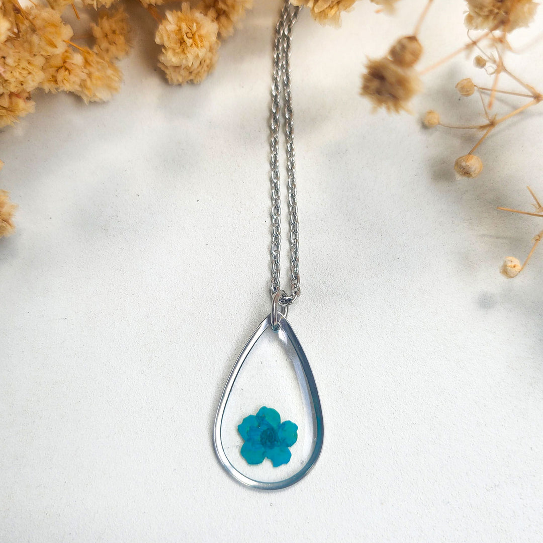 Handmade Pressed Flower Art Bluebell Resin Necklace