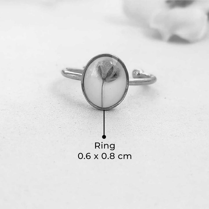 Handmade Pressed Flower Art Pink And White Resin Ring With Origami Ring Box