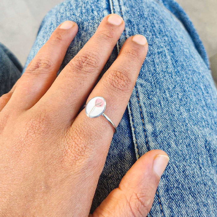 Handmade Pressed Flower Art Pink And White Resin Ring With Origami Ring Box