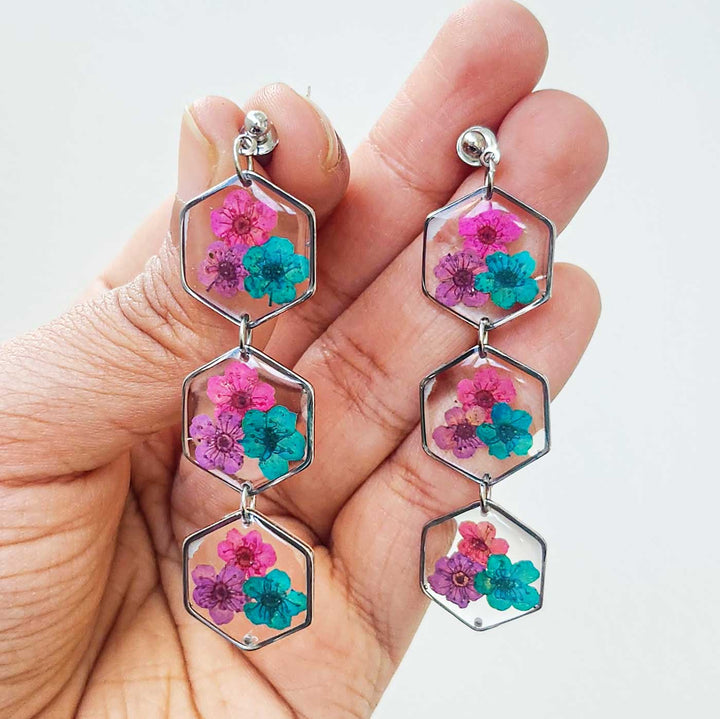 Handmade Pressed Flower Art Multicolor Resin Earrings