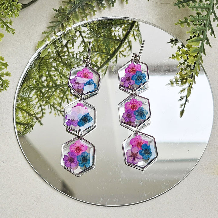 Handmade Pressed Flower Art Multicolor Resin Earrings