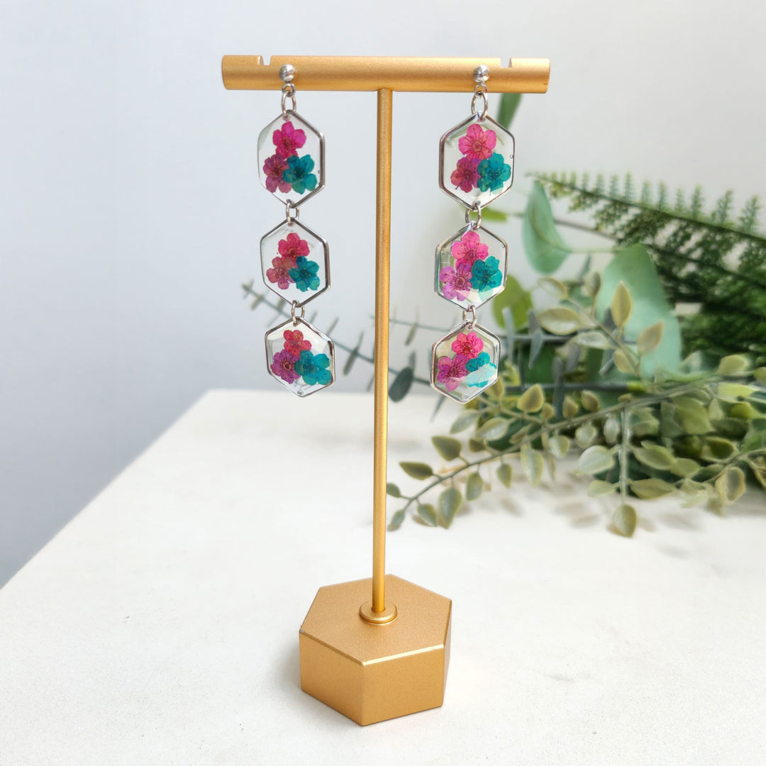 Handmade Pressed Flower Art Multicolor Resin Earrings