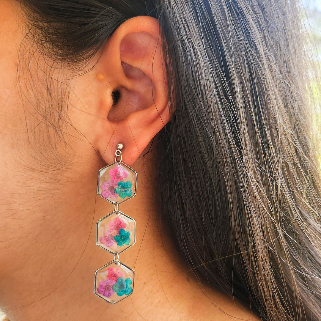Handmade Pressed Flower Art Multicolor Resin Earrings