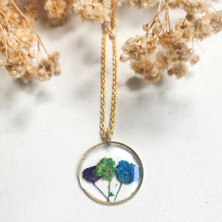 Handmade Pressed Flower Art Multicolor Forest Resin Necklace