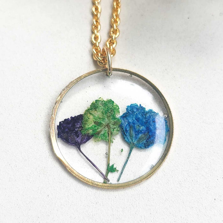 Handmade Pressed Flower Art Multicolor Forest Resin Necklace