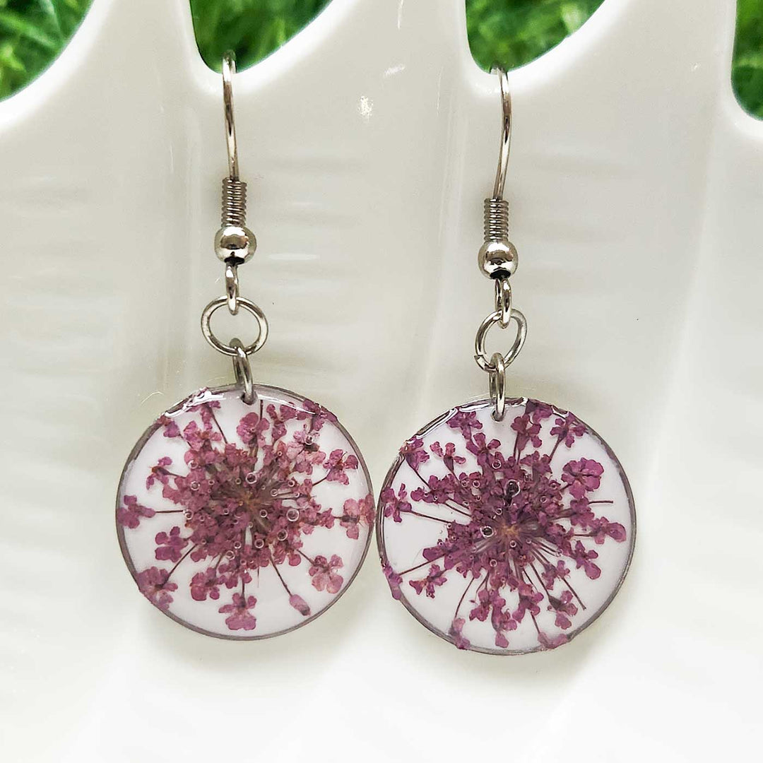 Handmade Pressed Flower Art Purple Resin Earrings