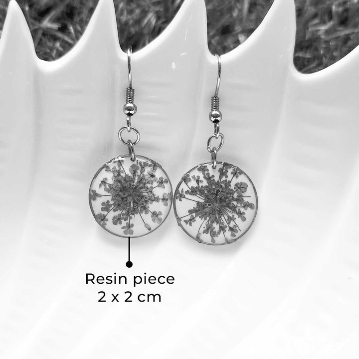 Handmade Pressed Flower Art Purple Resin Earrings