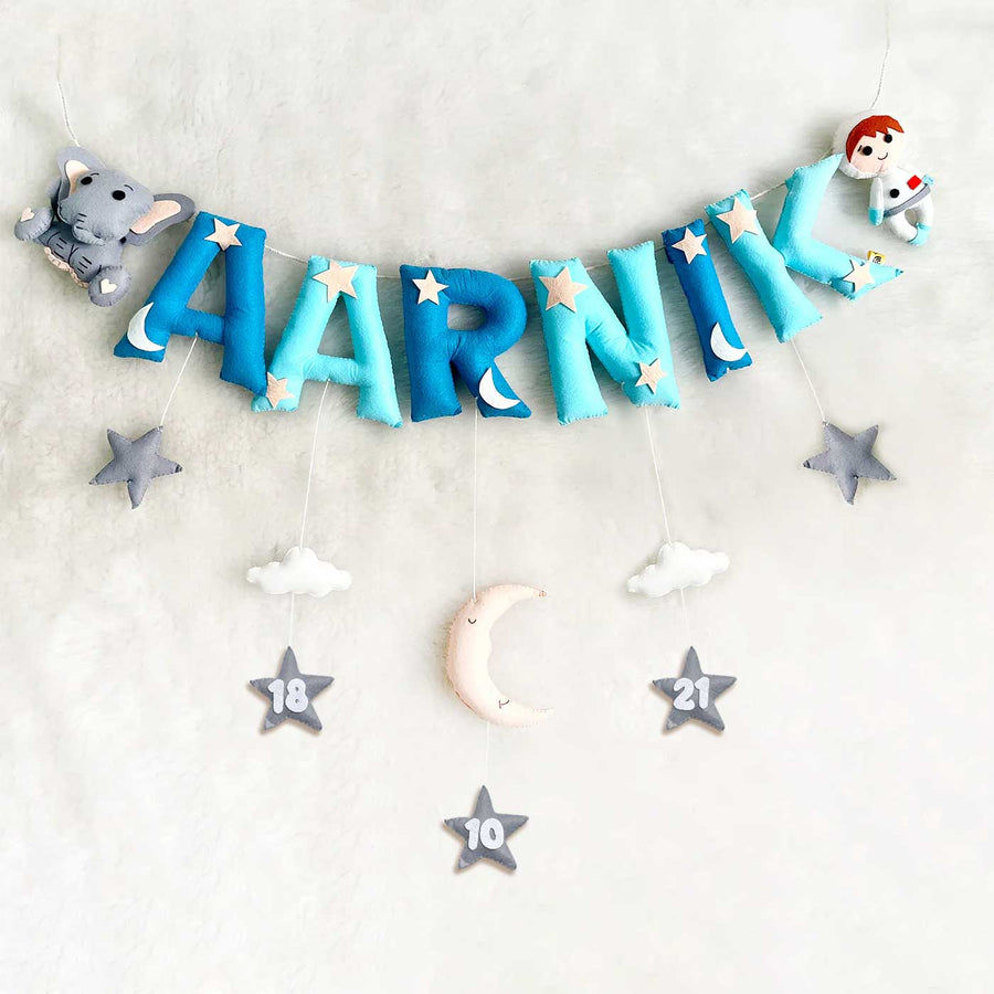 Handcrafted Personalized Ele Astro Themed Bunting For Kids - Hanging Name Garland with Decorations