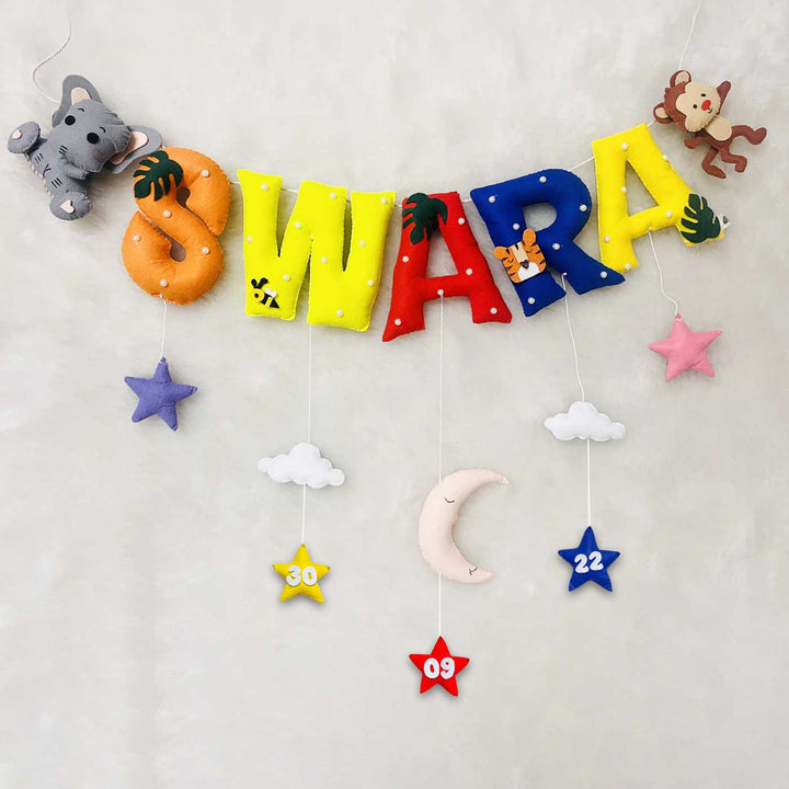 Handcrafted Personalized Ele Monkey Bunting For Kids - Name Personalization Example Hanging with Charms