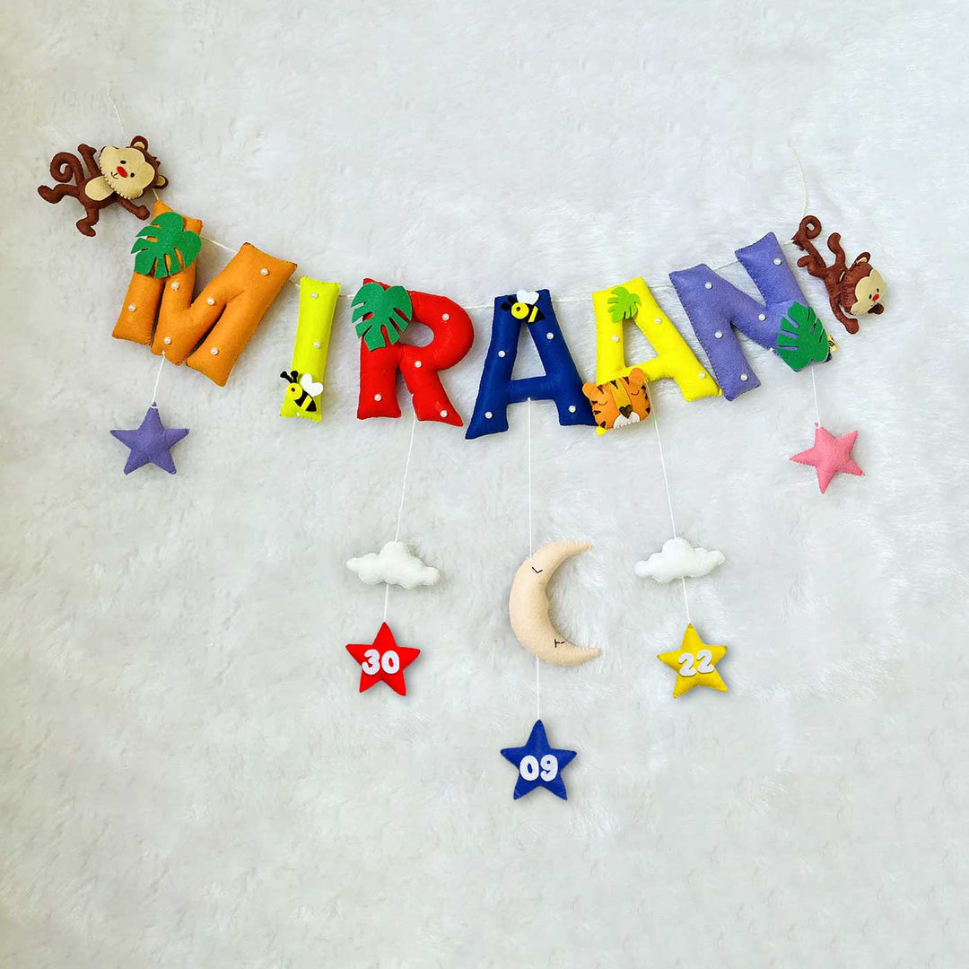 Handcrafted Personalized Monkey Bee Themed Bunting For Kids - Hanging Name Garland Front View