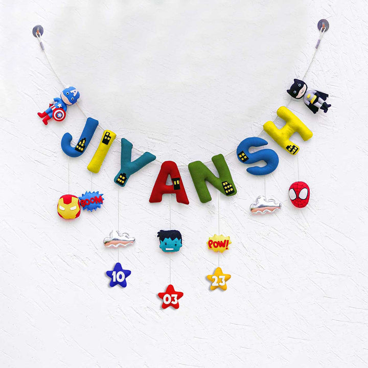 Handcrafted Personalized Themed Bunting For Kids Superhero - Hanging Name Banner Close-up