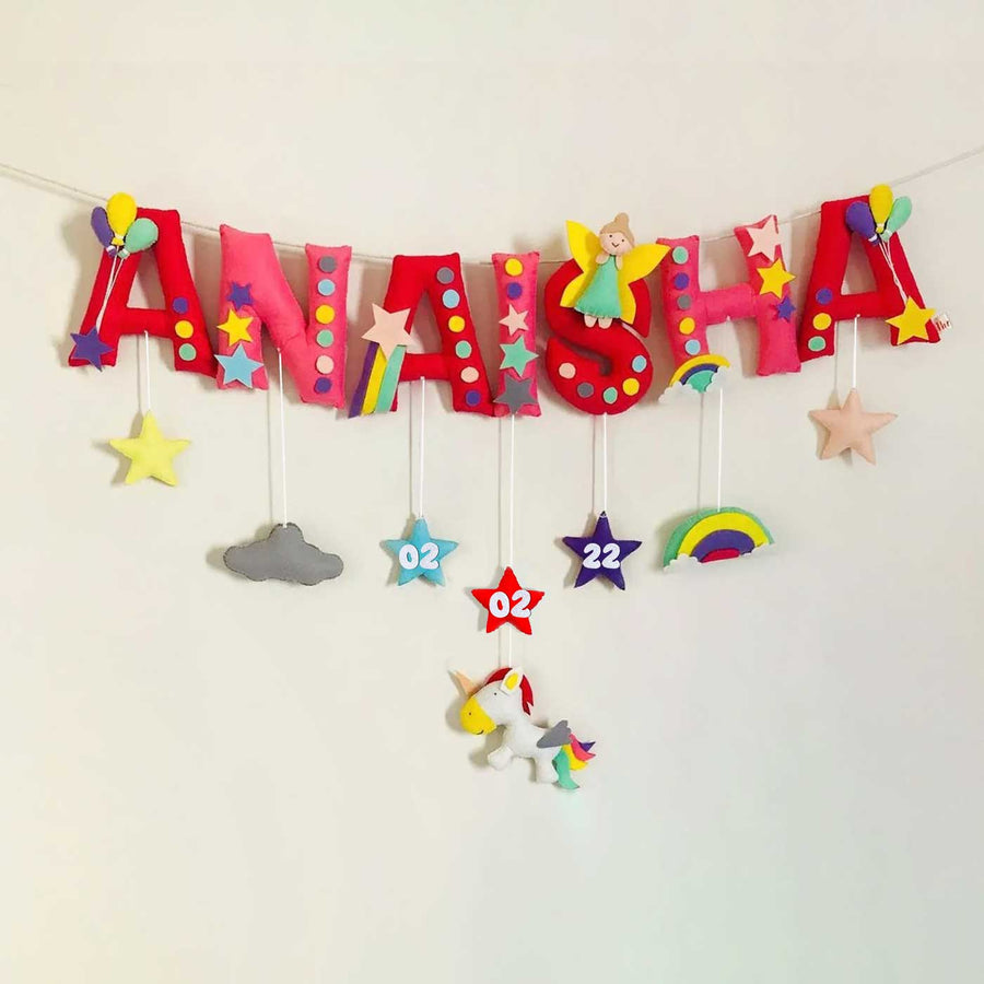 Handcrafted Personalized Unicorn Themed Bunting For Kids - Hanging Personalized Name Garland Display