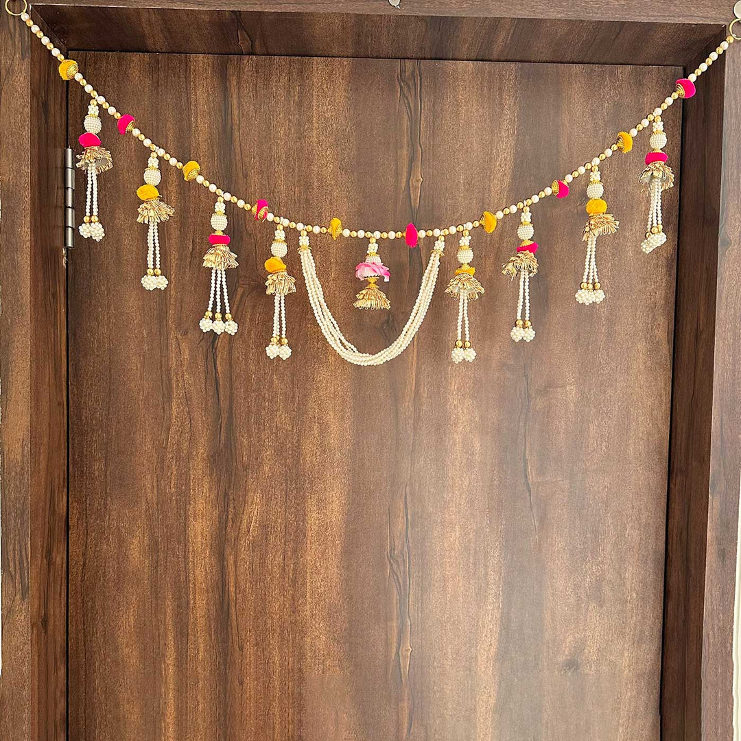 40 / 44 In | Handmade Decorative Pink & Yellow Pom Pom Toran