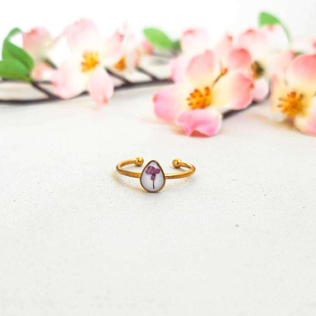 Handmade Pressed Flower Art Purple Resin Ring With Origami Ring Box