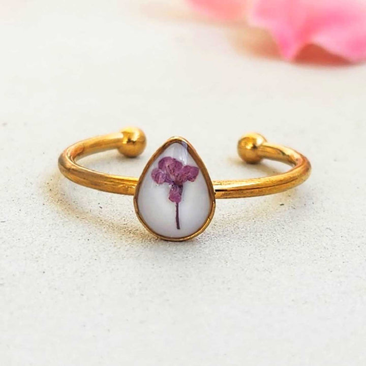Handmade Pressed Flower Art Purple Resin Ring With Origami Ring Box