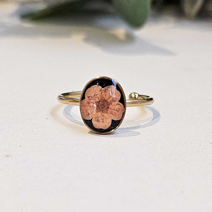 Handmade Pressed Flower Art Orange Black Resin Ring With Origami Ring Box