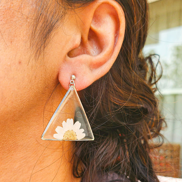 Handmade Pressed Flower Art White Resin Earrings