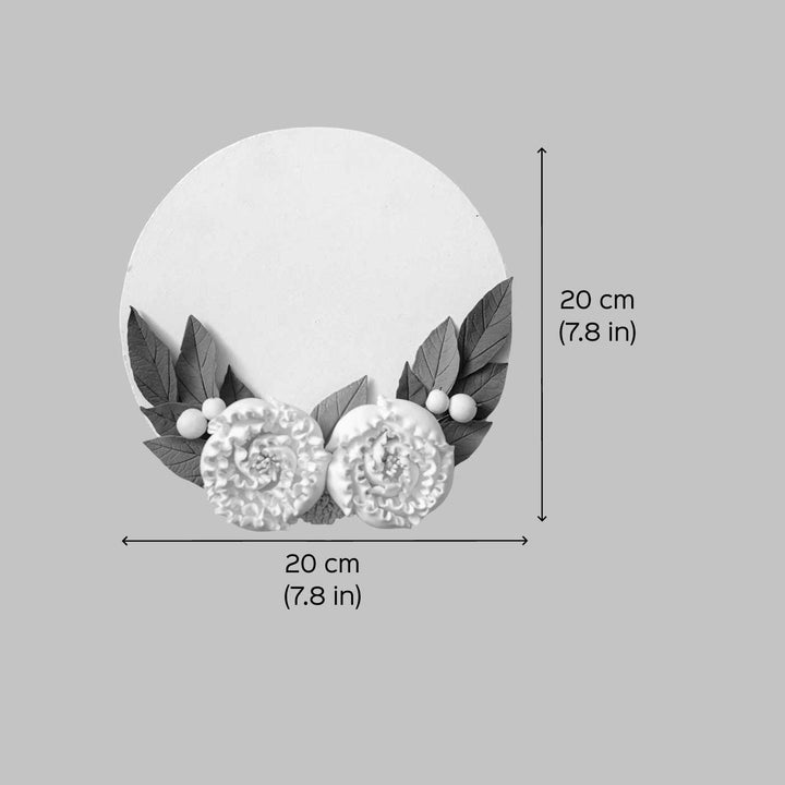 Personalized Round Floral Peony Theme Deco Clay Name Plate - Dimension Chart Front View