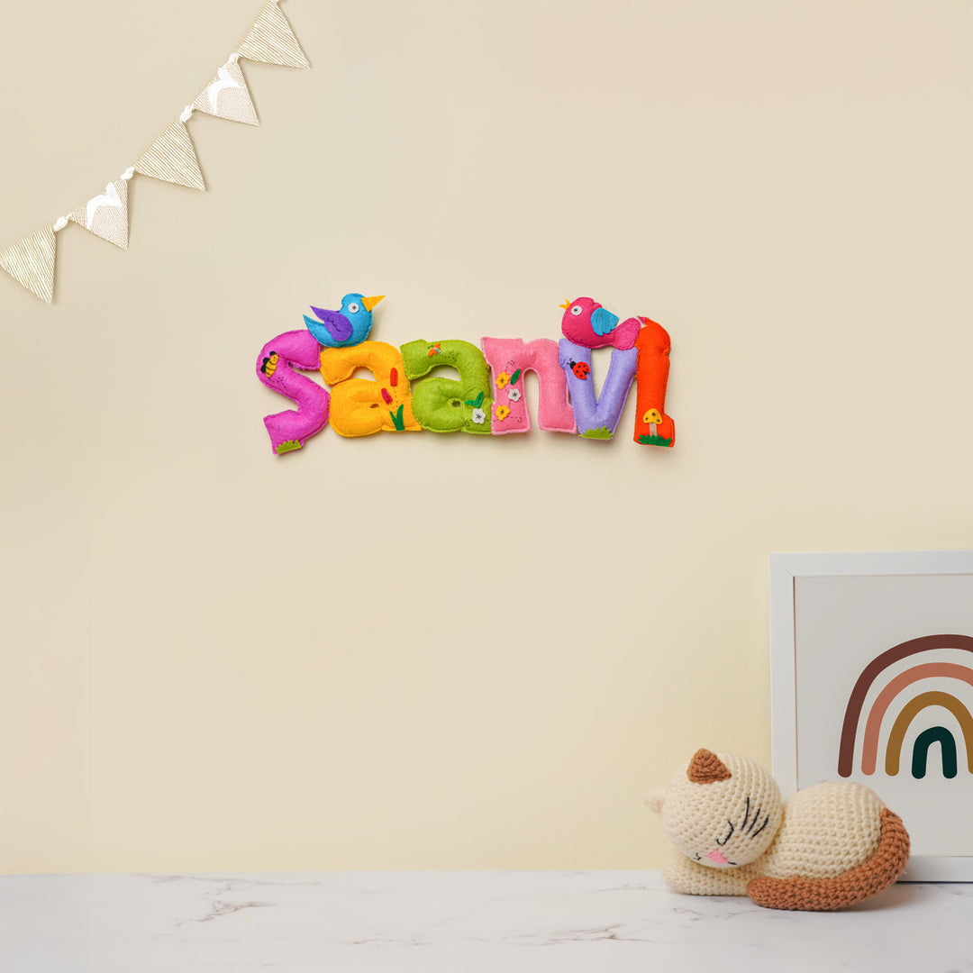 Personalized Tweety Birds Theme Felt Kids Name Plate - Wall Mounted Name Personalization Example