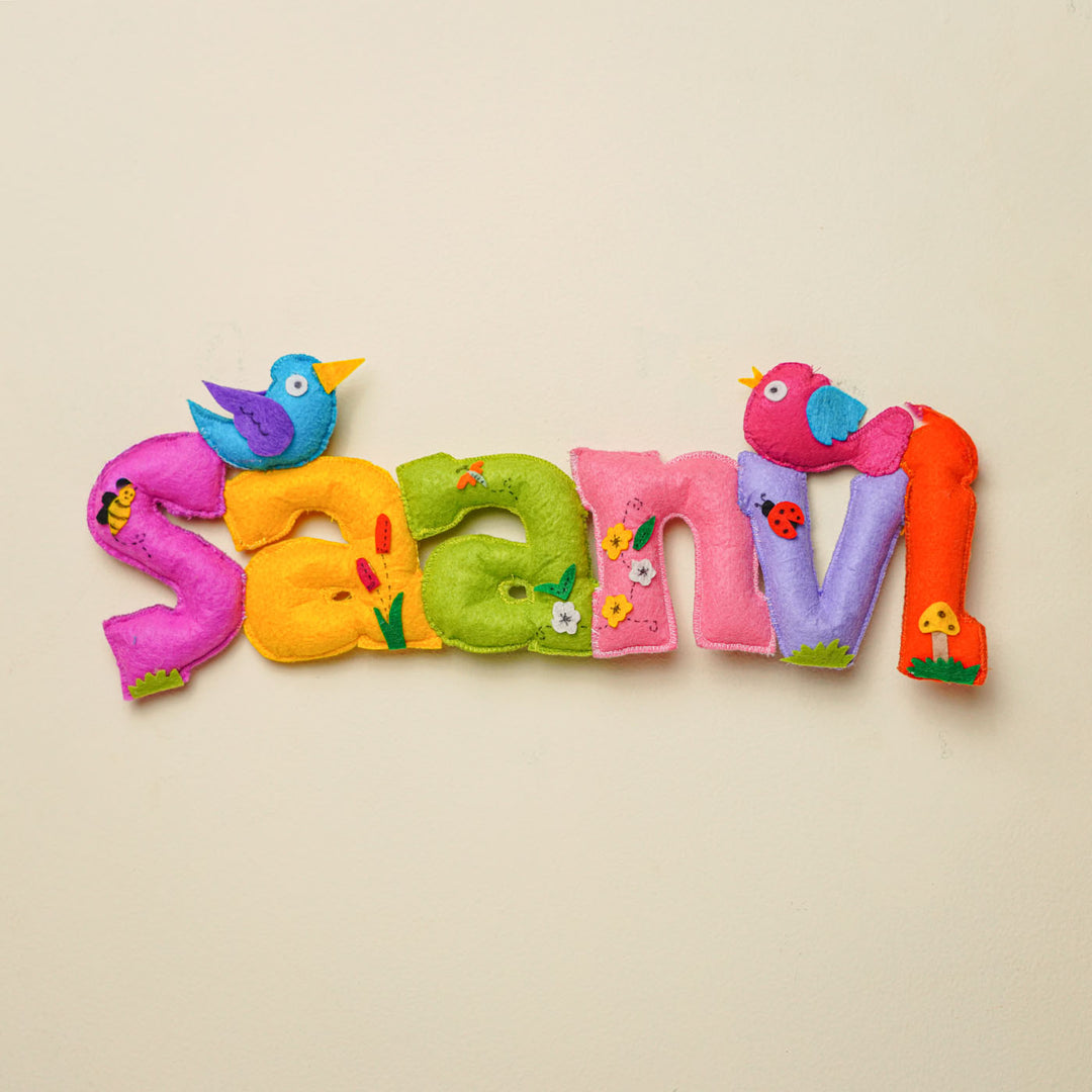 Personalized Tweety Birds Theme Felt Kids Name Plate - Front View Name Personalization Example