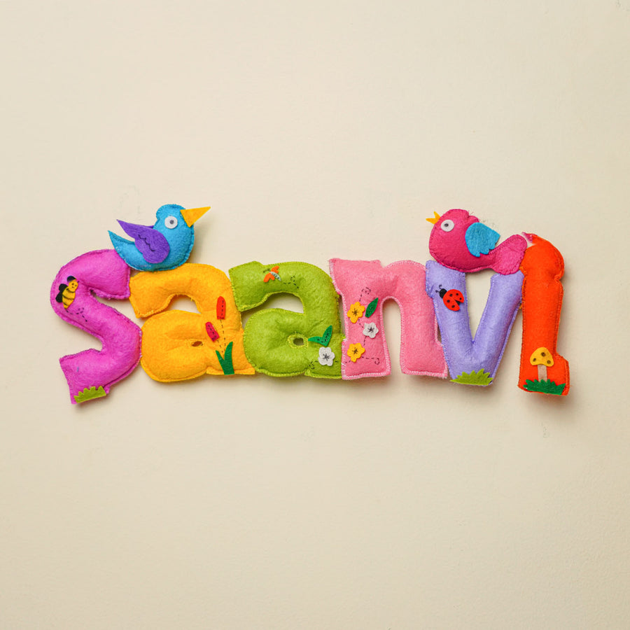 Personalized Tweety Birds Theme Felt Kids Name Plate - Front View Name Personalization Example