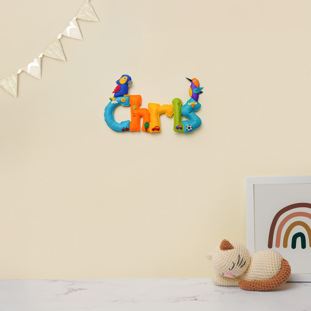 Personalized Birds Theme Felt Kids Name Plate - Wall-Mounted Name Personalization Example