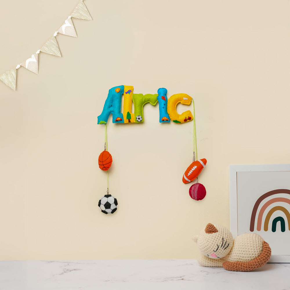 Personalized Sports Theme Felt Kids Name Plate - Name Personalization Hanging on Wall