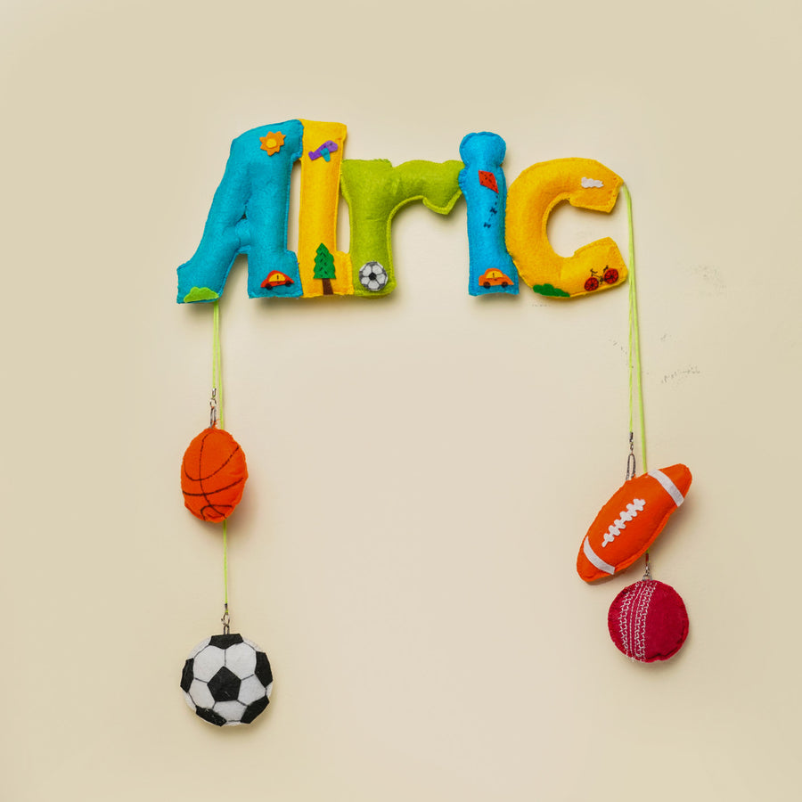 Personalized Sports Theme Felt Kids Name Plate - Hanging Personalized Name Wall Decor