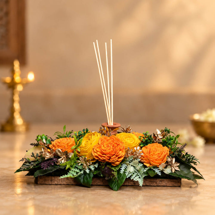 Handcrafted Solawood Flowers "Marigold" Arrangement