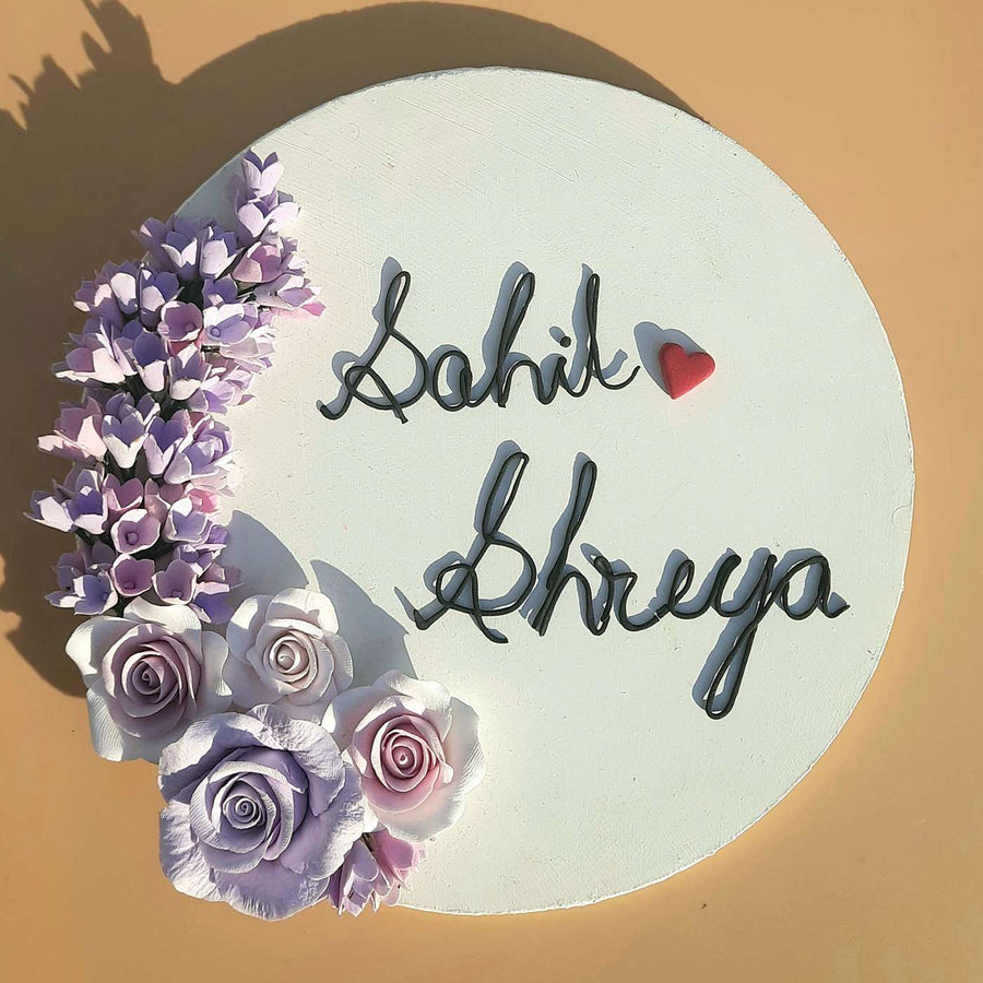 Personalized Round Rose Theme Deco Clay Name Plate - Top View Name Personalization Example