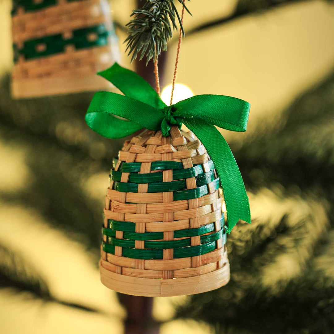 Handmade Red & Green Bamboo Ornaments For Christmas Tree Decoration | Set Of 10
