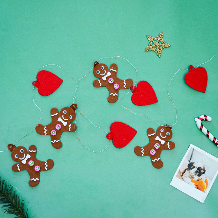 3m, 30 Bulbs | Handmade Cookie Man LED Fairy Lights With Felt Embellishments For Christmas Decoration
