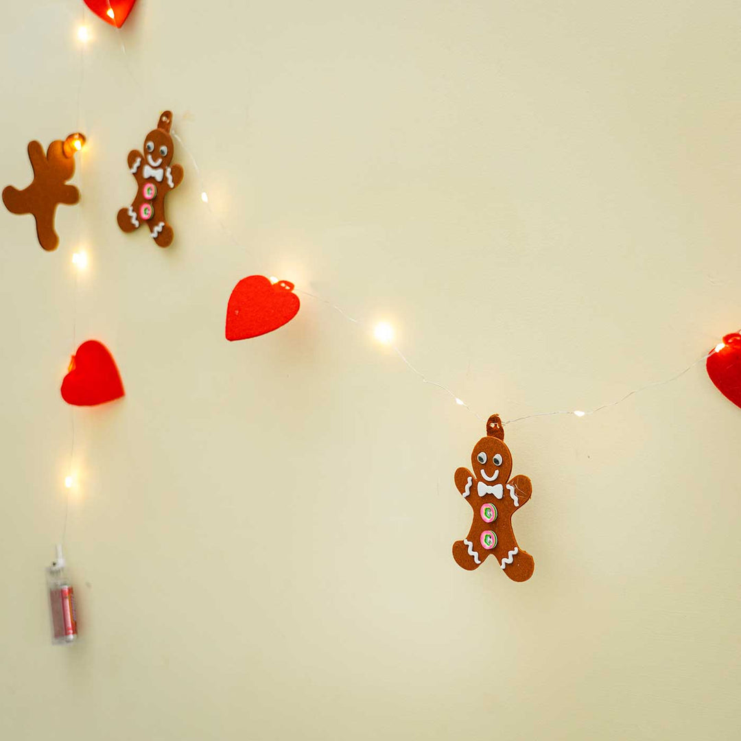 3m, 30 Bulbs | Handmade Cookie Man LED Fairy Lights With Felt Embellishments For Christmas Decoration