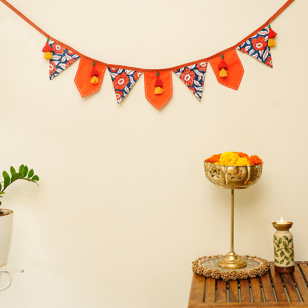 90 In | Handmade Decorative Alpana Floral Fabric Toran