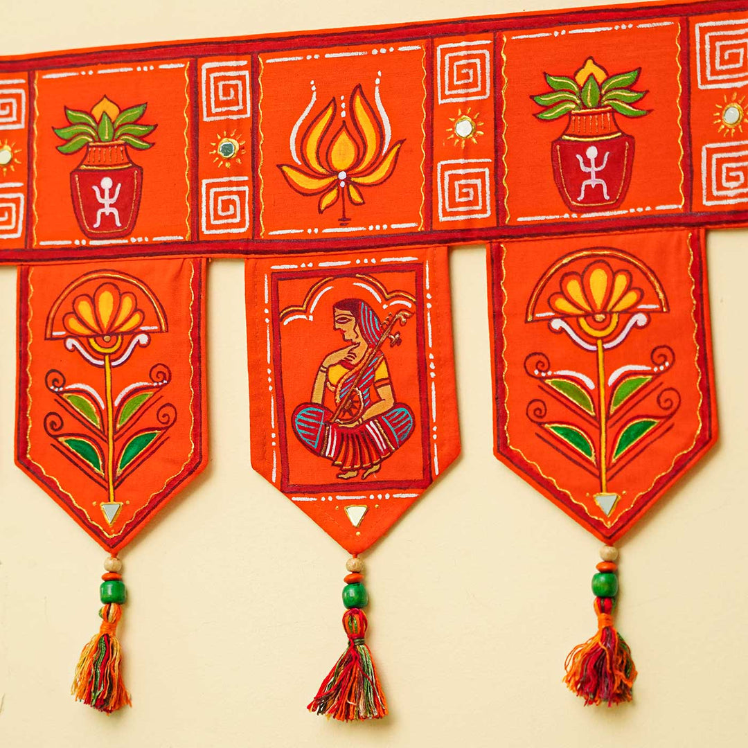 36 In | Handmade Decorative Bengal Pattachitra Orange Toran