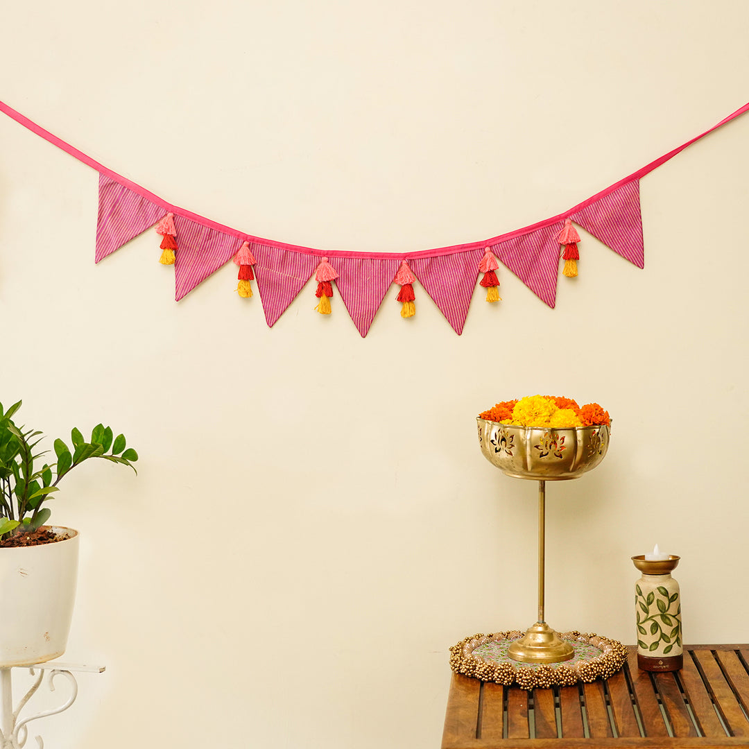 90 In | Handmade Decorative Sadabahar Striped Fabric Toran