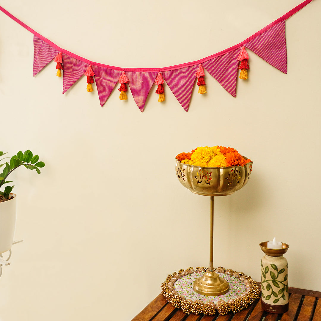 90 In | Handmade Decorative Sadabahar Striped Fabric Toran