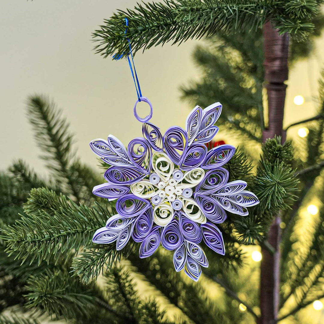Handmade Lavender Snowflake Paper Quilling Ornament For Christmas Tree Decoration
