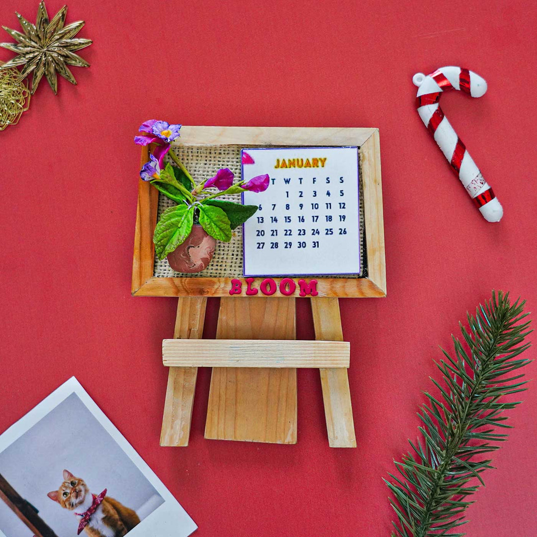 Handmade Pansy Flower 2026 Clay Desk Calendar