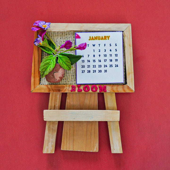 Handmade Pansy Flower 2026 Clay Desk Calendar