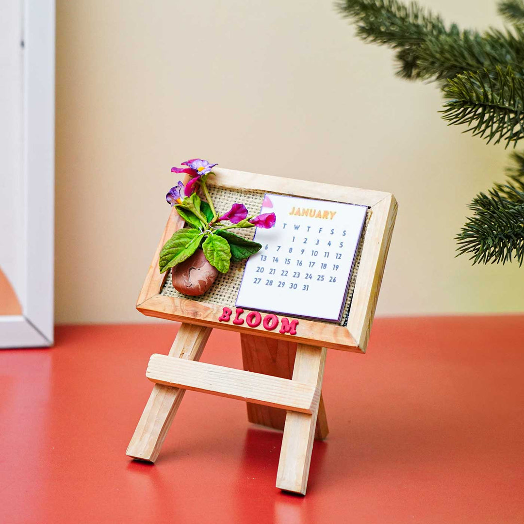 Handmade Pansy Flower 2026 Clay Desk Calendar