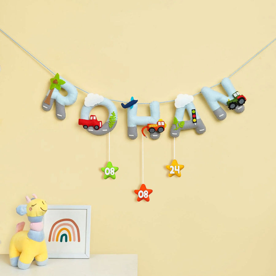Handmade Personalized Felt Kids Bunting Automobile - Hanging Name Garland Display