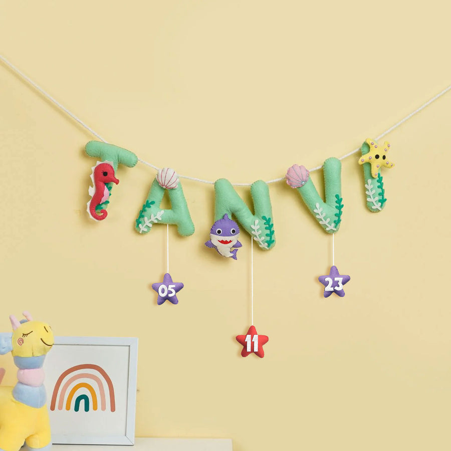 Handmade Personalized Felt Kids Bunting Underwater - Hanging Name Banner with Decorations