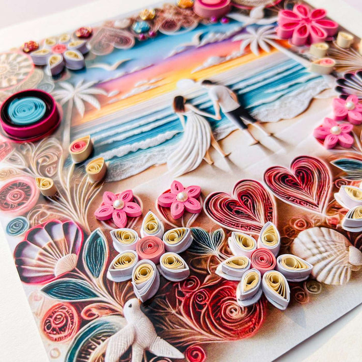 Handmade Quilling Beach Theme Framed Art For Couples