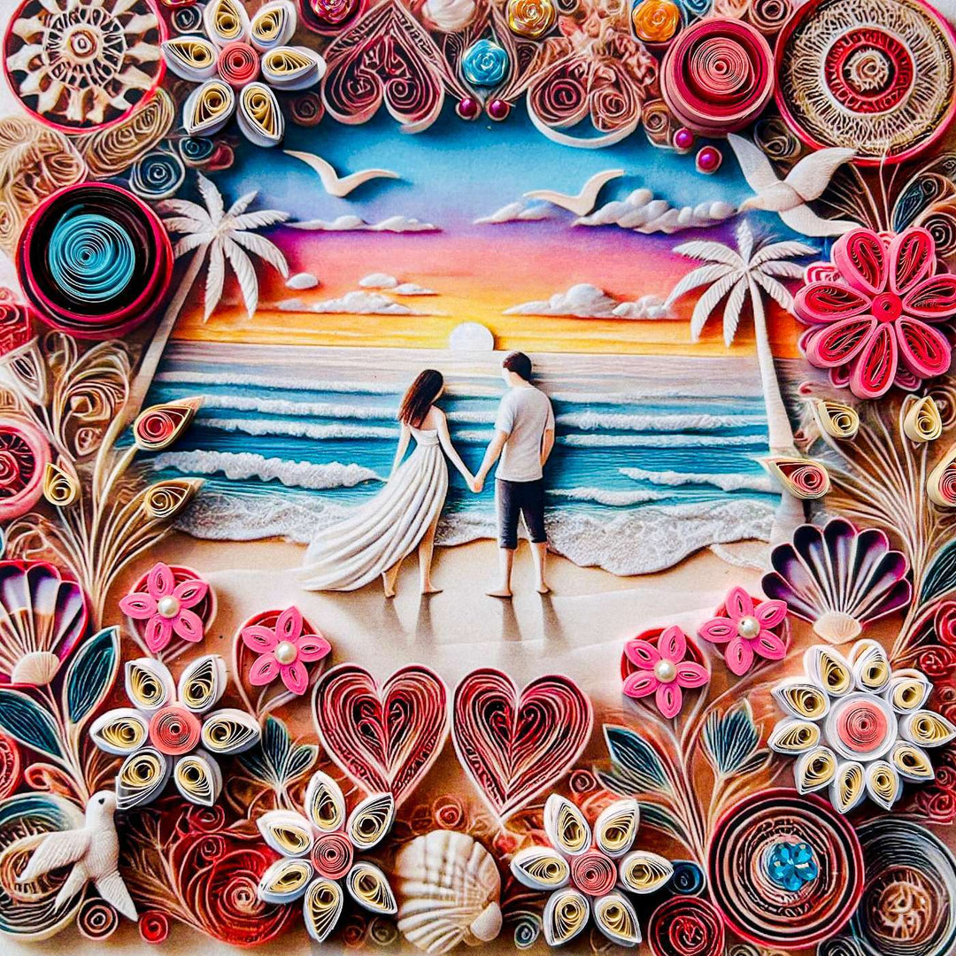 Handmade Quilling Beach Theme Framed Art For Couples