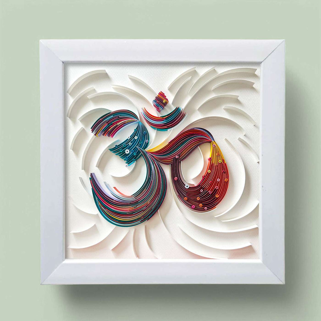 Handmade Quilling Multicolour Om Framed Art