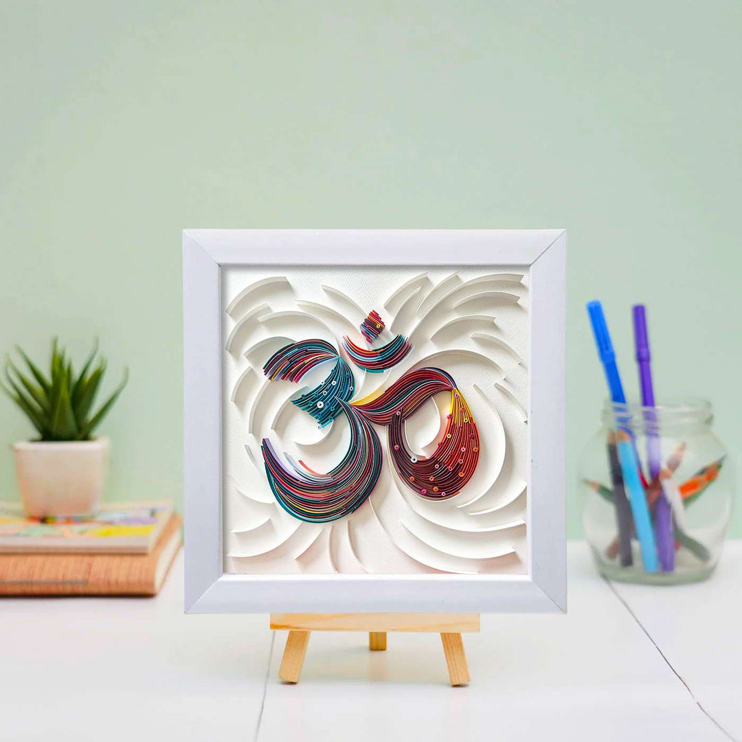 Handmade Quilling Multicolour Om Framed Art