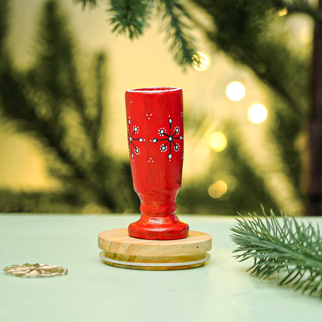 Handmade Red Multifunctional Terracotta Candle Holder For Christmas Table Decoration